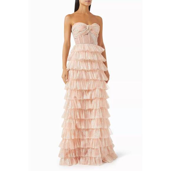TARIK EDIZ Dresses & Skirts - NEW TARIK EDIZ cielo glitter tiered gown in pink